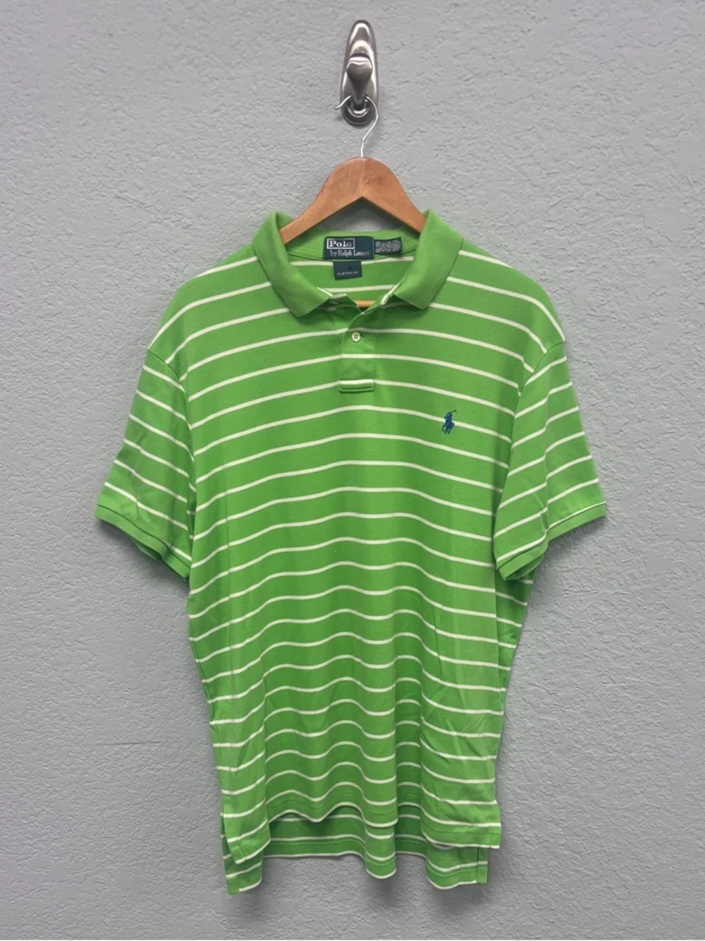 Ralph Lauren Lime Green and White Striped Polo Shirt